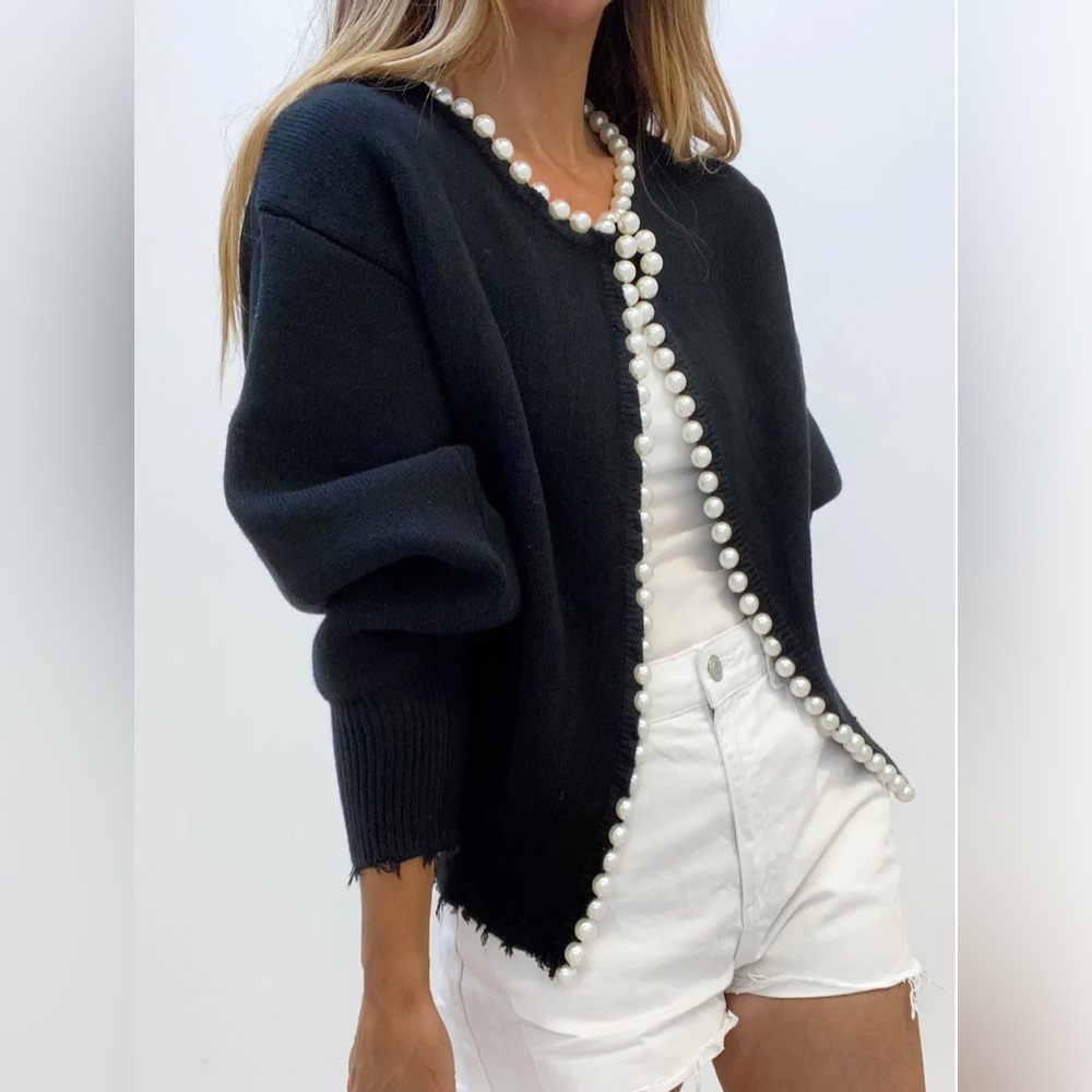 Vita Grace Isabella Pearl Edge Cardigan in black